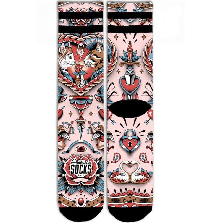 Calze American Socks Feline Hearts Multicolor