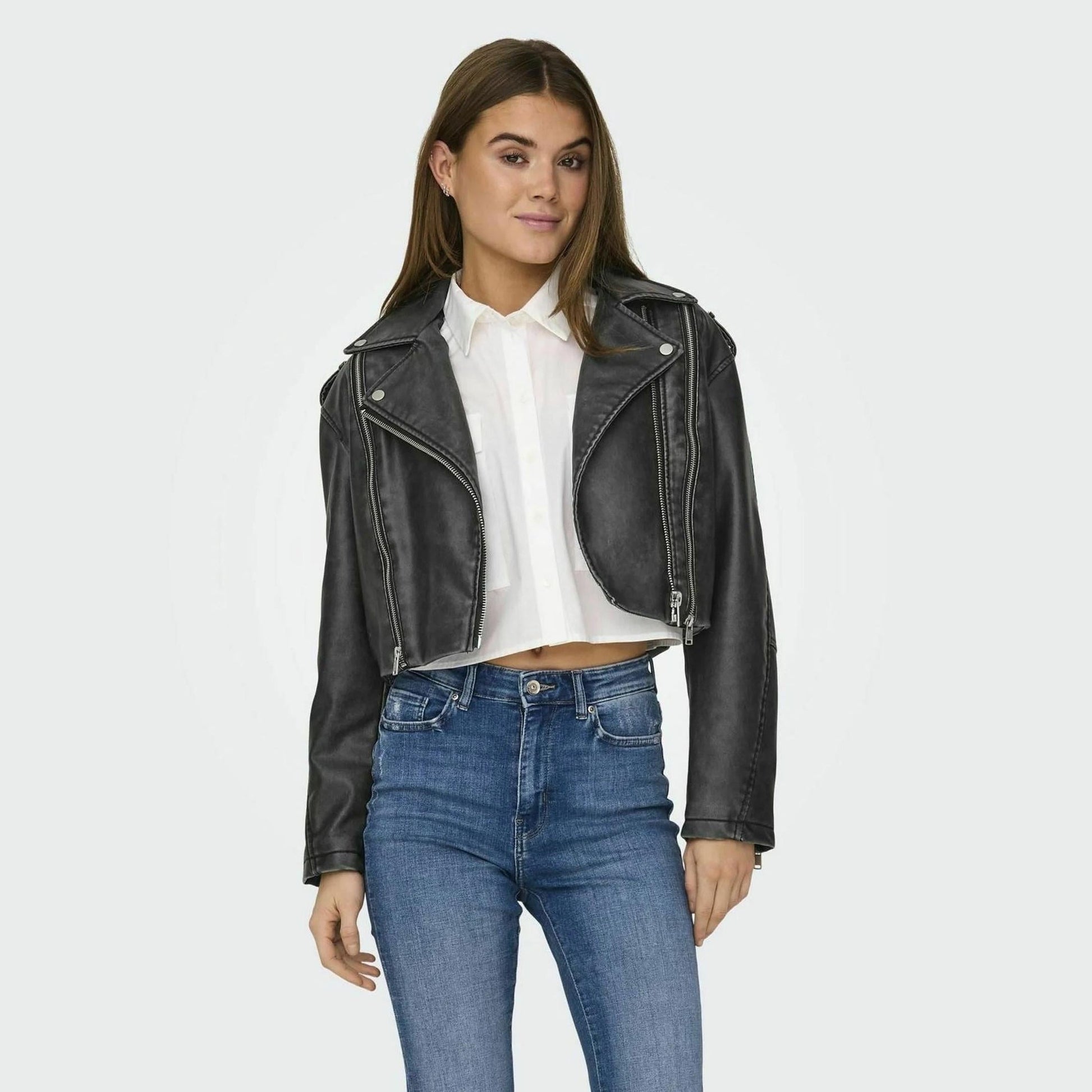 Giacca Only Casey Faux leather phantom washed