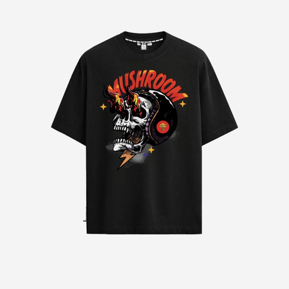 Maglietta T-shirt Mushrooms Helmet Fire Black