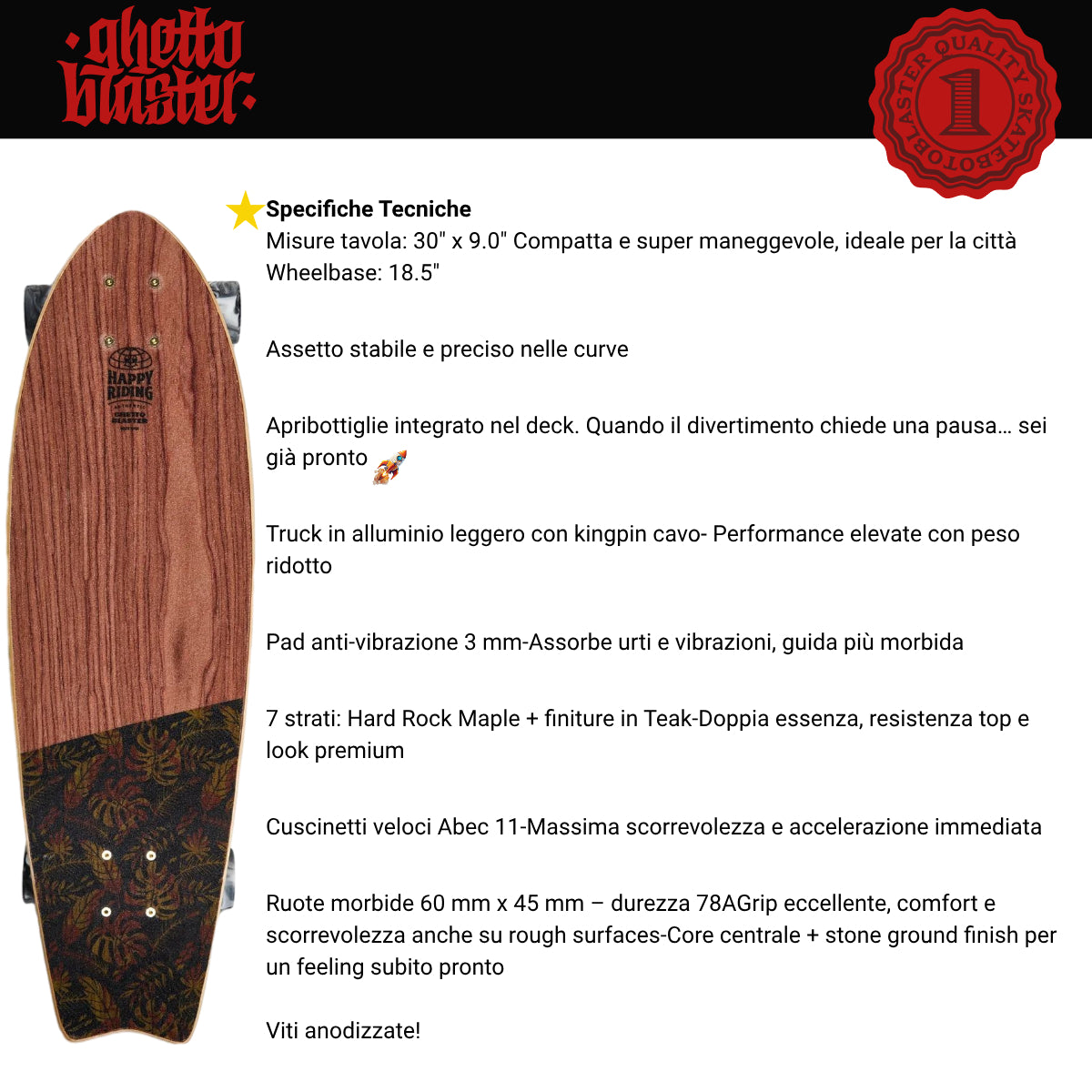Skateboard Cruiser Ghettoblaster Mogano Tki Totem Fish Tail 30" -9"