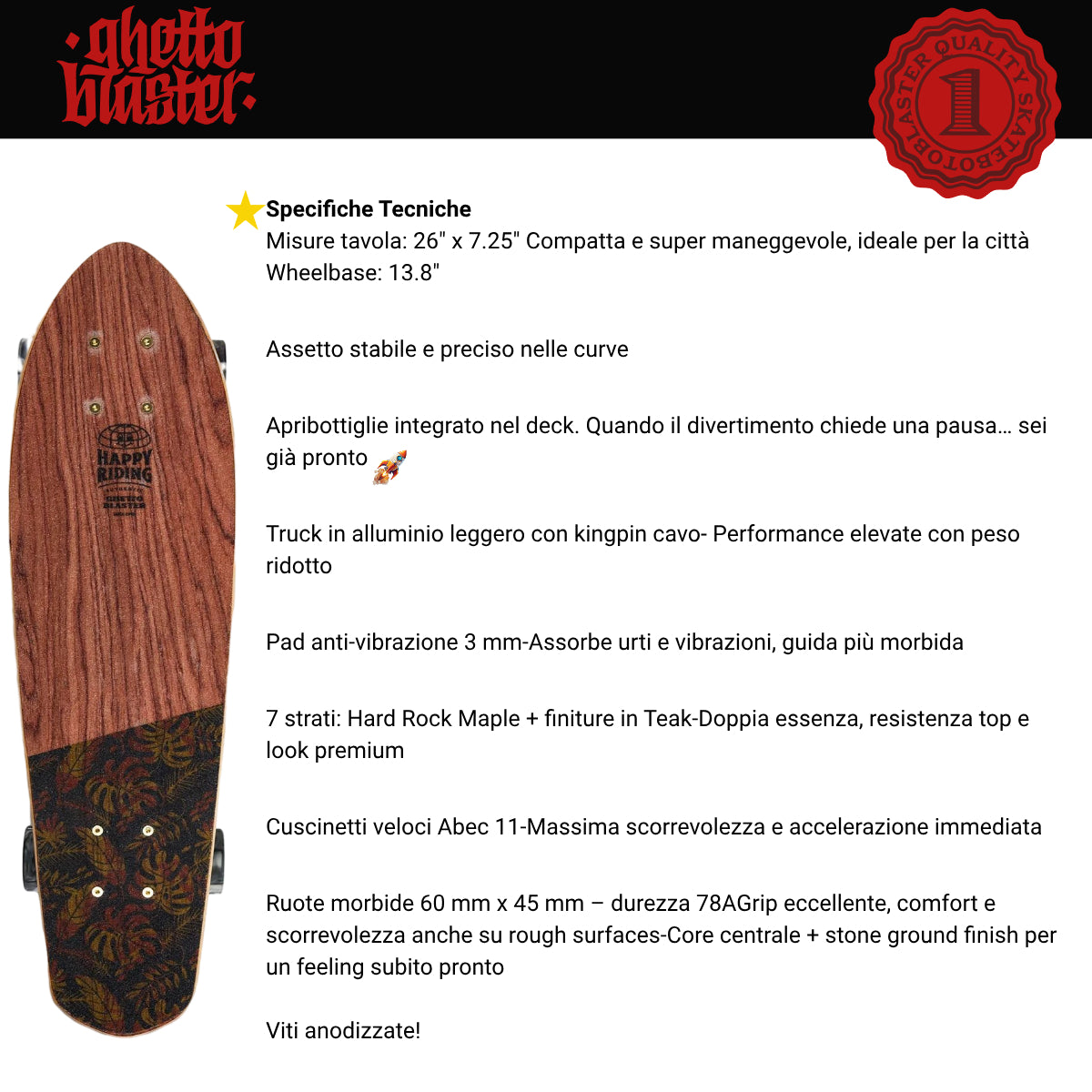 Skateboard Cruiser Ghettoblaster Mogano Tki Totem 26" -7,25"