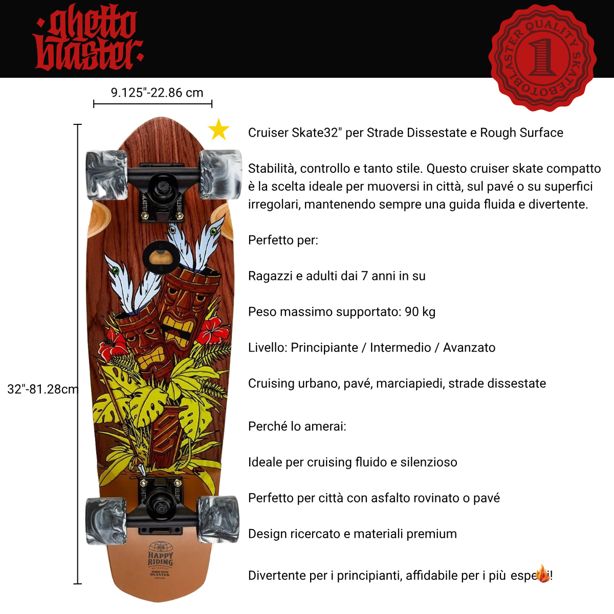 Skateboard Cruiser Ghettoblaster Mogano Tki Totem 32" -9,25"