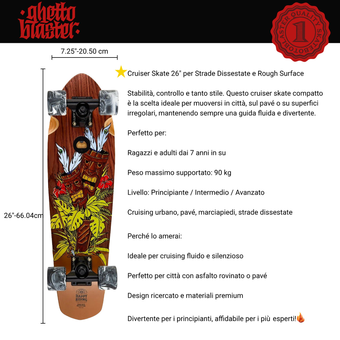 Skateboard Cruiser Ghettoblaster Mogano Tki Totem 26" -7,25"
