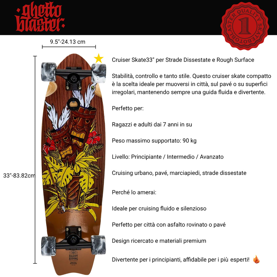 Skateboard Cruiser Ghettoblaster Mogano Tki Totem Fish Tail 33" -9,5"