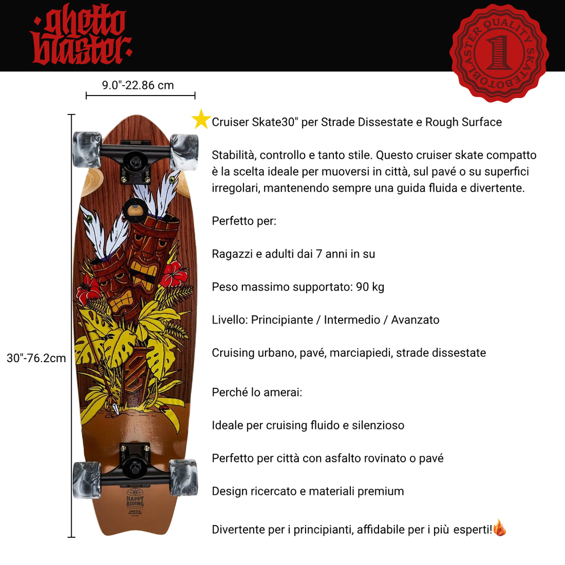 Skateboard Cruiser Ghettoblaster Mogano Tki Totem Fish Tail 30" -9"