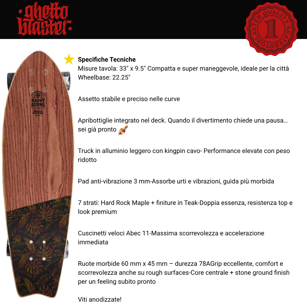 Skateboard Cruiser Ghettoblaster Mogano Tki Totem Fish Tail 33" -9,5"