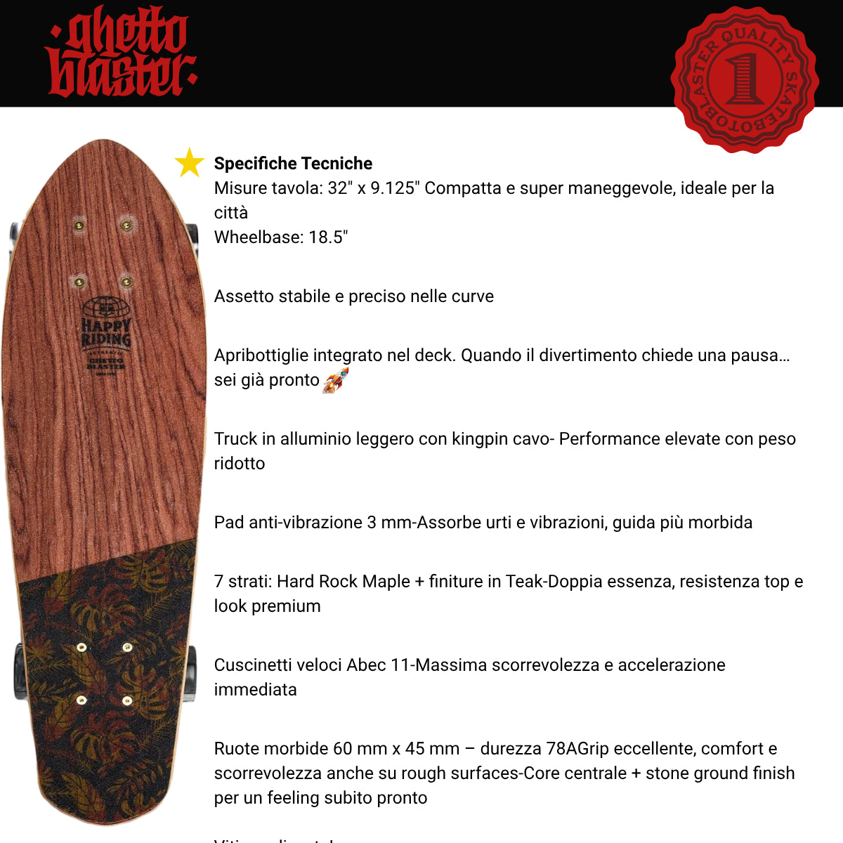 Skateboard Cruiser Ghettoblaster Mogano Tki Totem 32" -9,25"