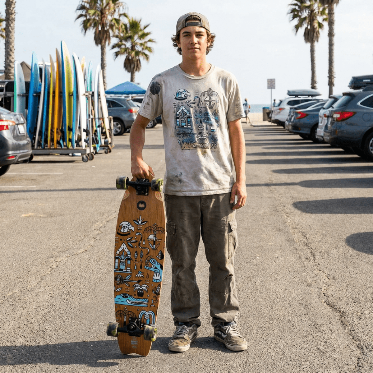 Skateboard Cruiser Ghettoblaster Teak Geroglific Fidh tail 33" -9,5"