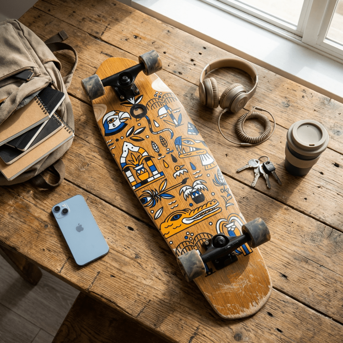 Skateboard Cruiser Ghettoblaster Teak Geroglific 32" -9,125"