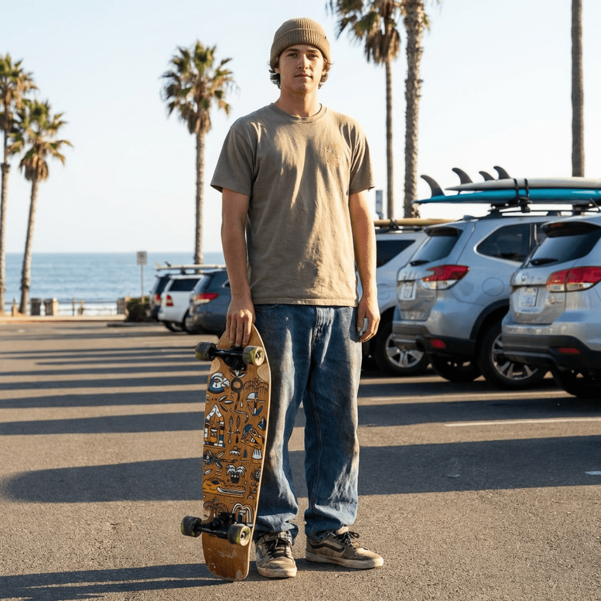 Skateboard Cruiser Ghettoblaster Teak Geroglific 32" -9,125"