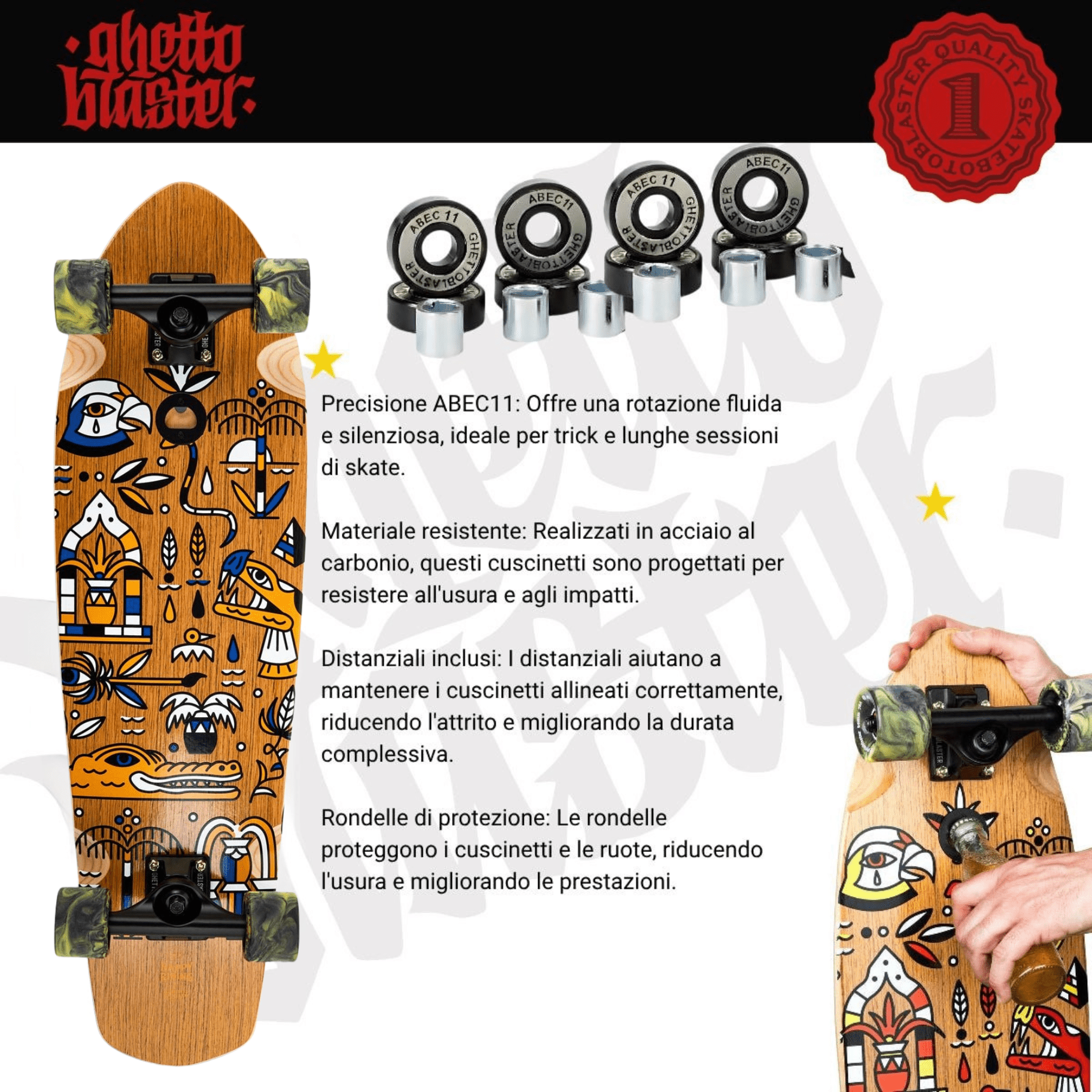 Skateboard Cruiser Ghettoblaster Teak Geroglific 32" -9,125"