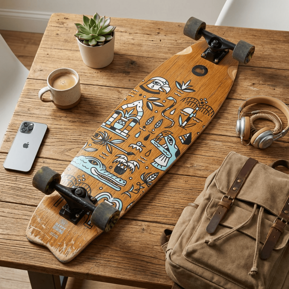 Skateboard Cruiser Ghettoblaster Teak Geroglific Fidh tail 33" -9,5"