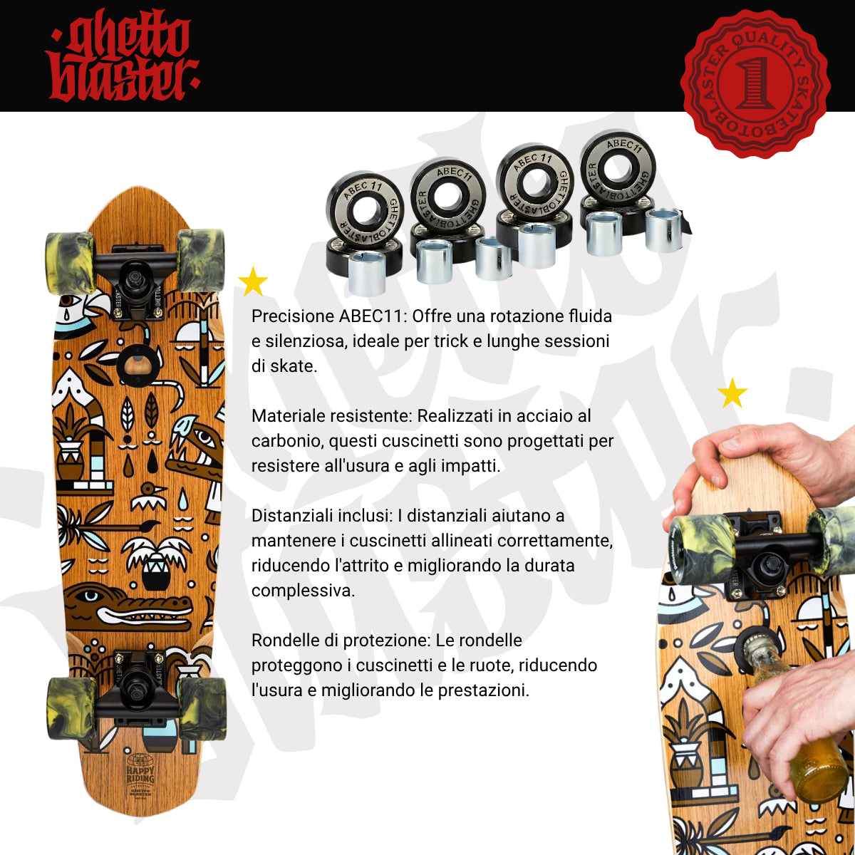 Skateboard Cruiser Ghettoblaster Teak Geroglific 26" -7,25"