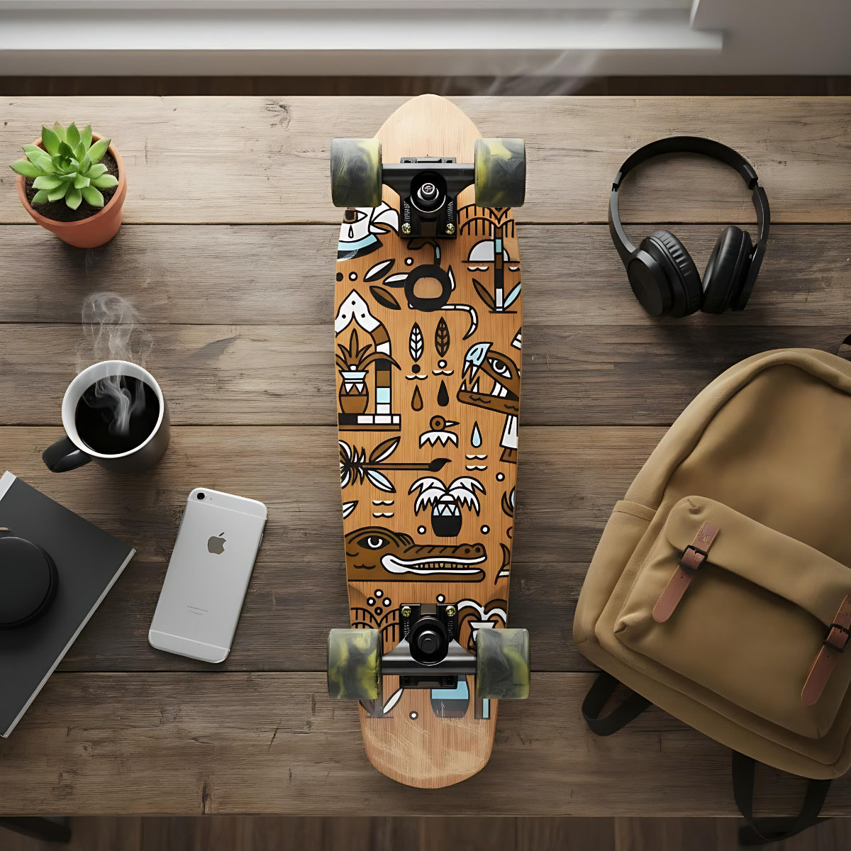 Skateboard Cruiser Ghettoblaster Teak Geroglific 26" -7,25"