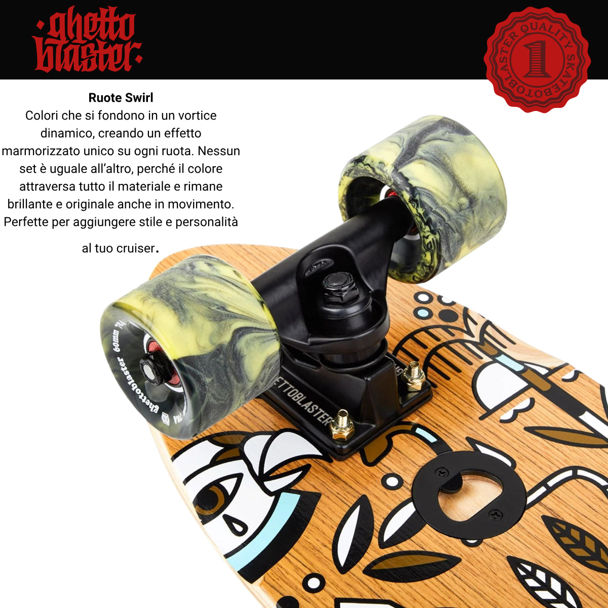 Skateboard Cruiser Ghettoblaster Teak Geroglific 26" -7,25"