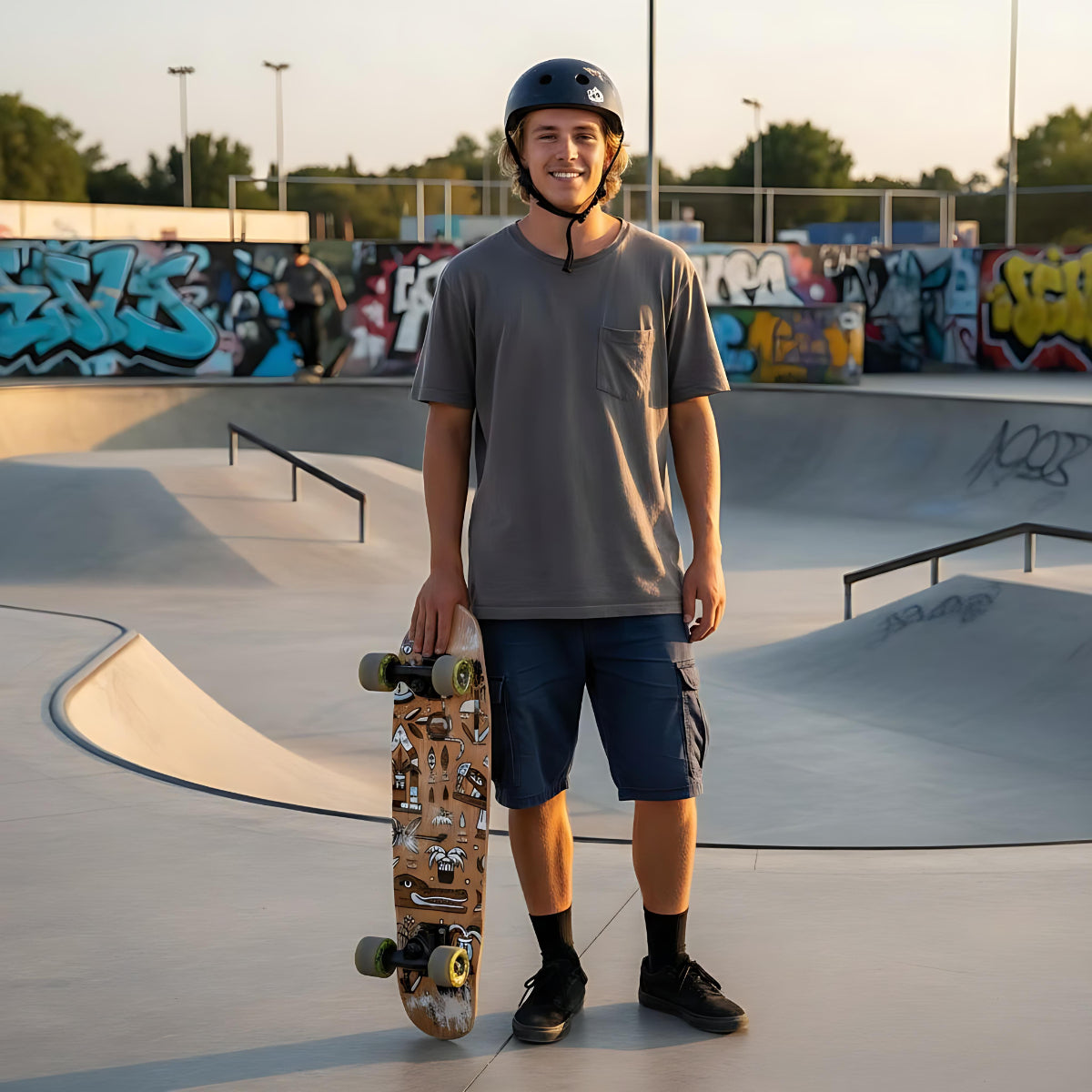 Skateboard Cruiser Ghettoblaster Teak Geroglific 26" -7,25"