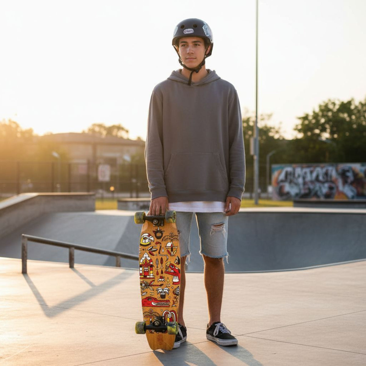 Skateboard Cruiser Ghettoblaster Teak Geroglific Fis tail 30" -9"