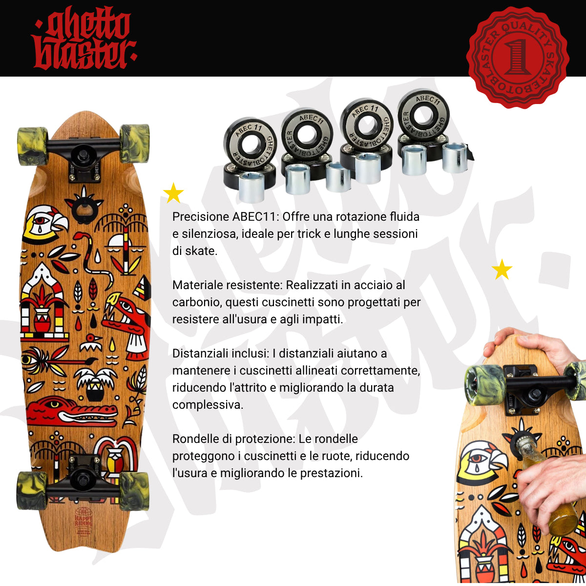 Skateboard Cruiser Ghettoblaster Teak Geroglific Fis tail 30" -9"