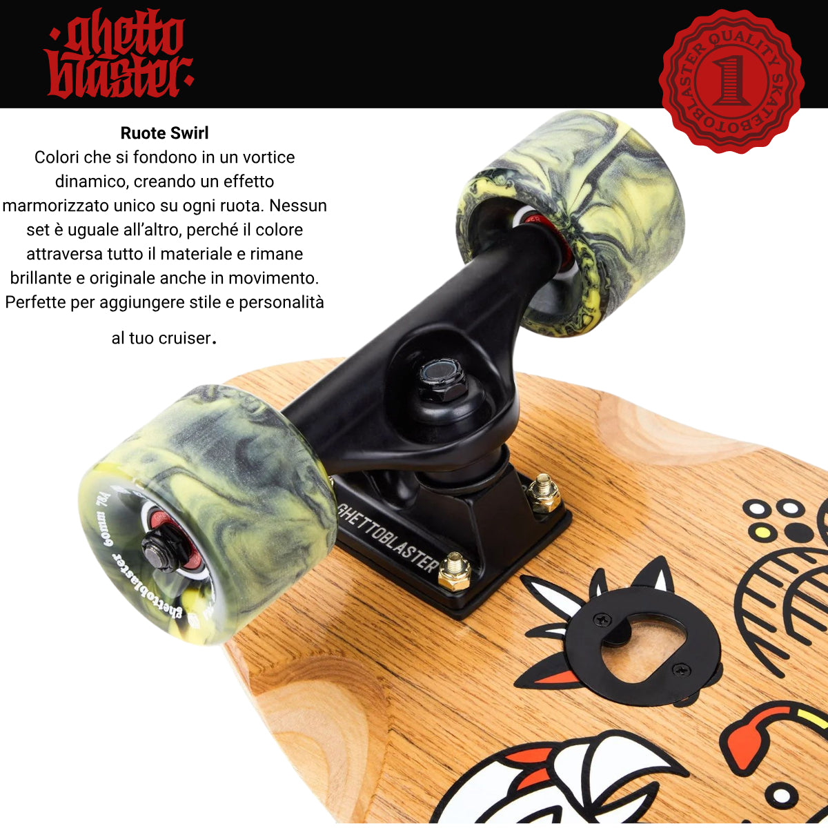 Skateboard Cruiser Ghettoblaster Teak Geroglific Fidh tail 33" -9,5"