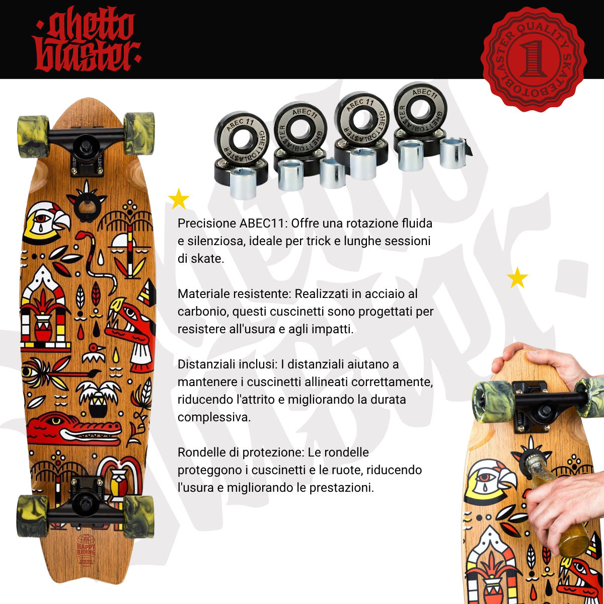 Skateboard Cruiser Ghettoblaster Teak Geroglific Fidh tail 33" -9,5"