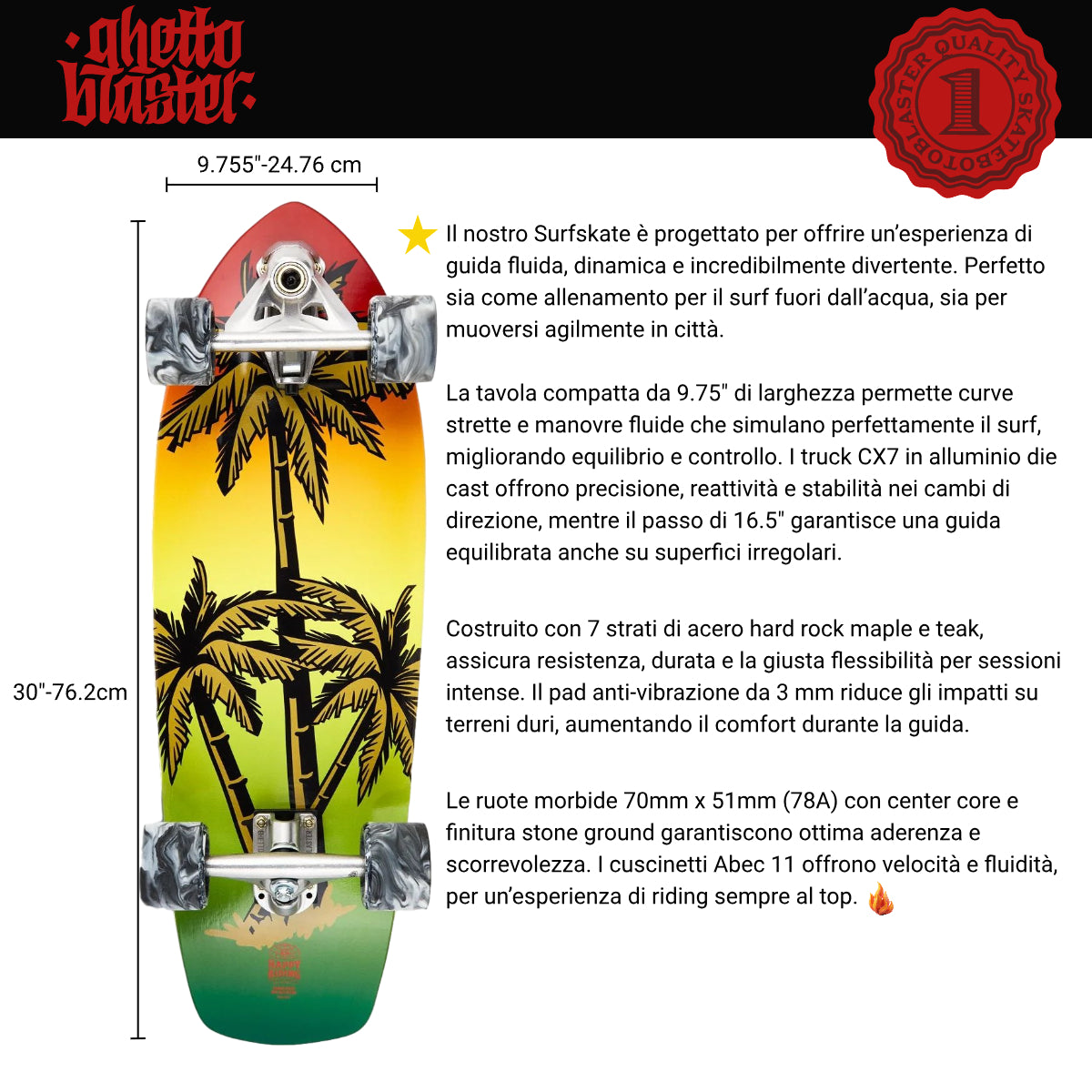 Skateboard Ghettoblaster Surfskate CX7 Palm Sand 30" 9.75"