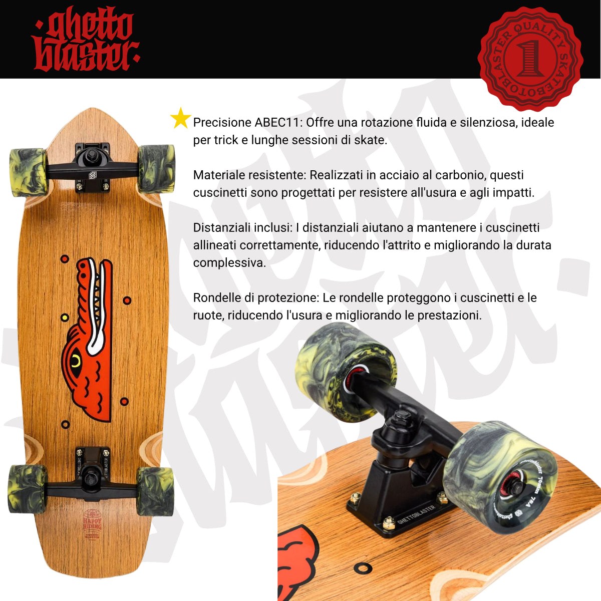 Skateboard Ghettoblaster Surfskate Teak Crocodile 30" 9.75"