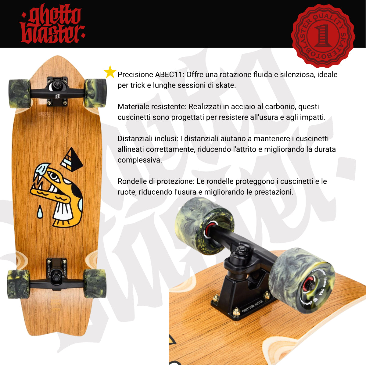 Skateboard Ghettoblaster Surfskate Teak Snake Head 30" 9.75"