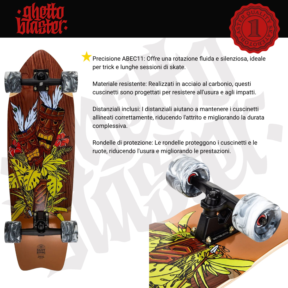 Skateboard Ghettoblaster Surfskate Tiki Token Mogano Fish tail 32" 9.875"