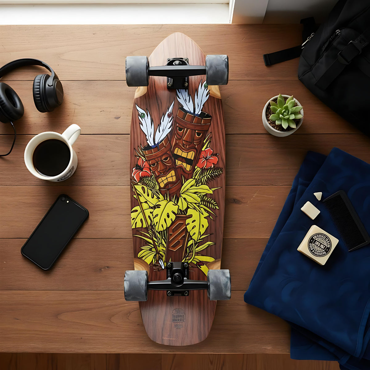 Skateboard Ghettoblaster Surfskate Tiki Token Mogano 32" 9.875"