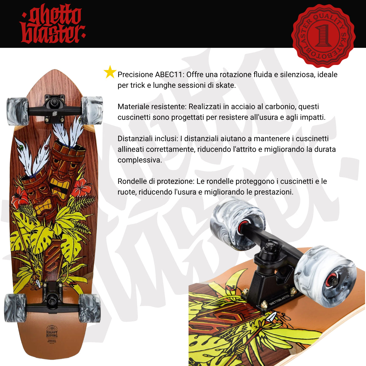 Skateboard Ghettoblaster Surfskate Tiki Token Mogano 32" 9.875"