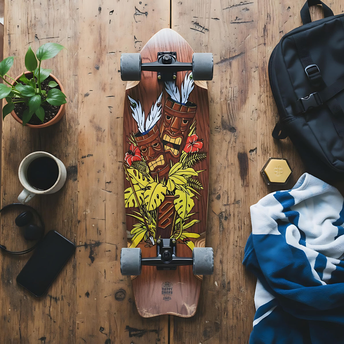 Skateboard Ghettoblaster Surfskate Tiki Token Mogano Fish tail 32" 9.875"