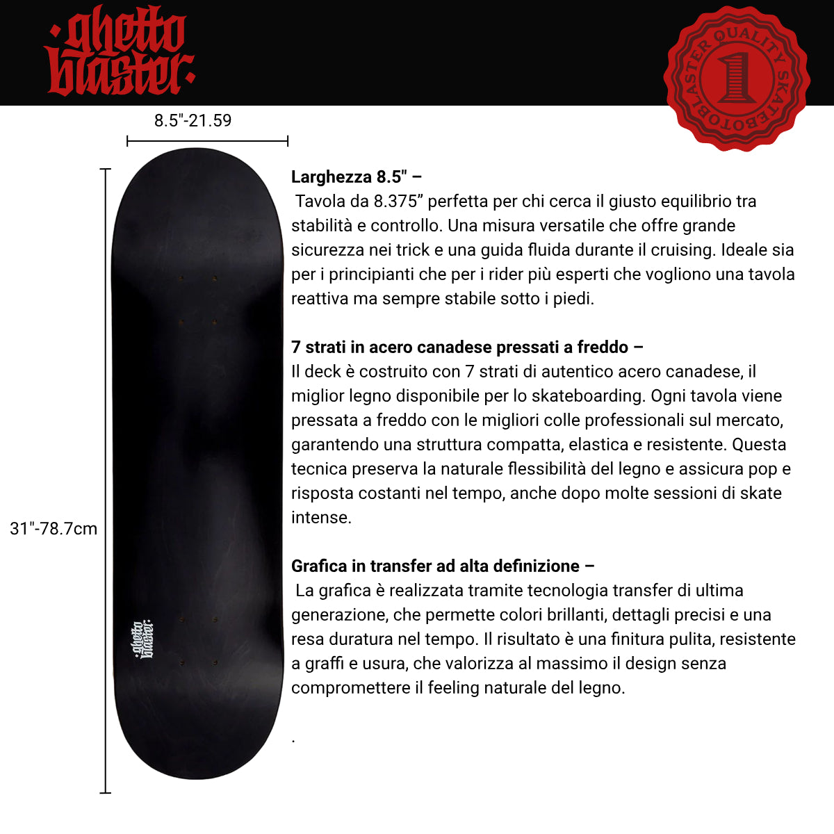 Skateboard Ghettoblaster Tavola Small Logo Black 8.5""