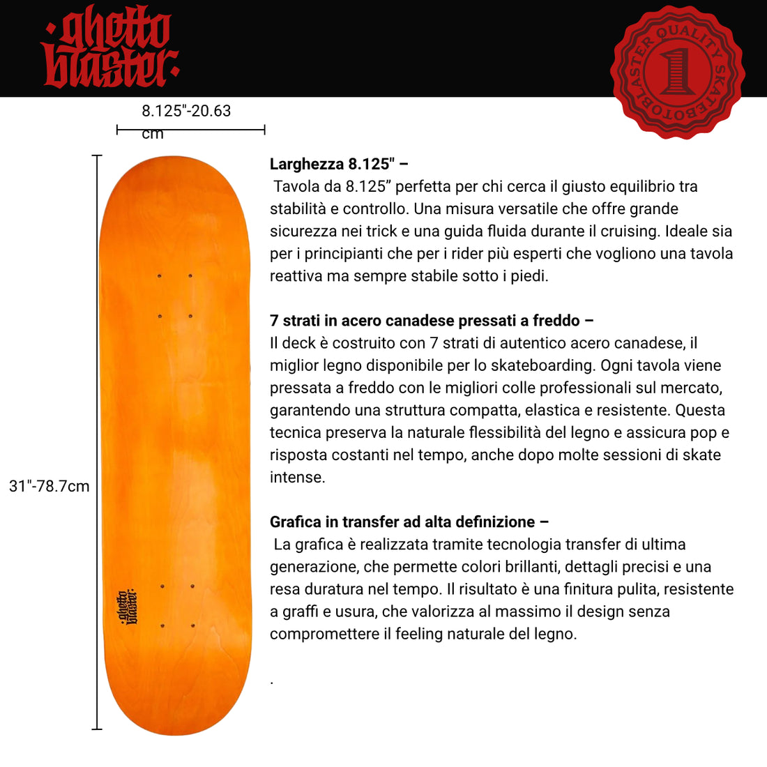 Skateboard Ghettoblaster Tavola Small Logo Orange 8.125""