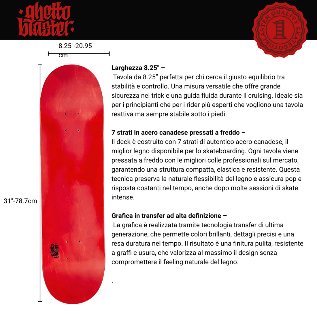 Skateboard Ghettoblaster Tavola Small Logo Red 8.25""