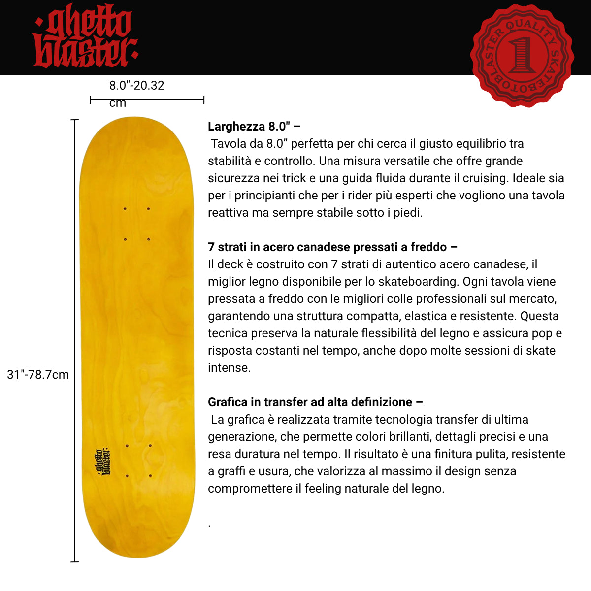 Skateboard Ghettoblaster Tavola Small Logo Yellow 8.0""