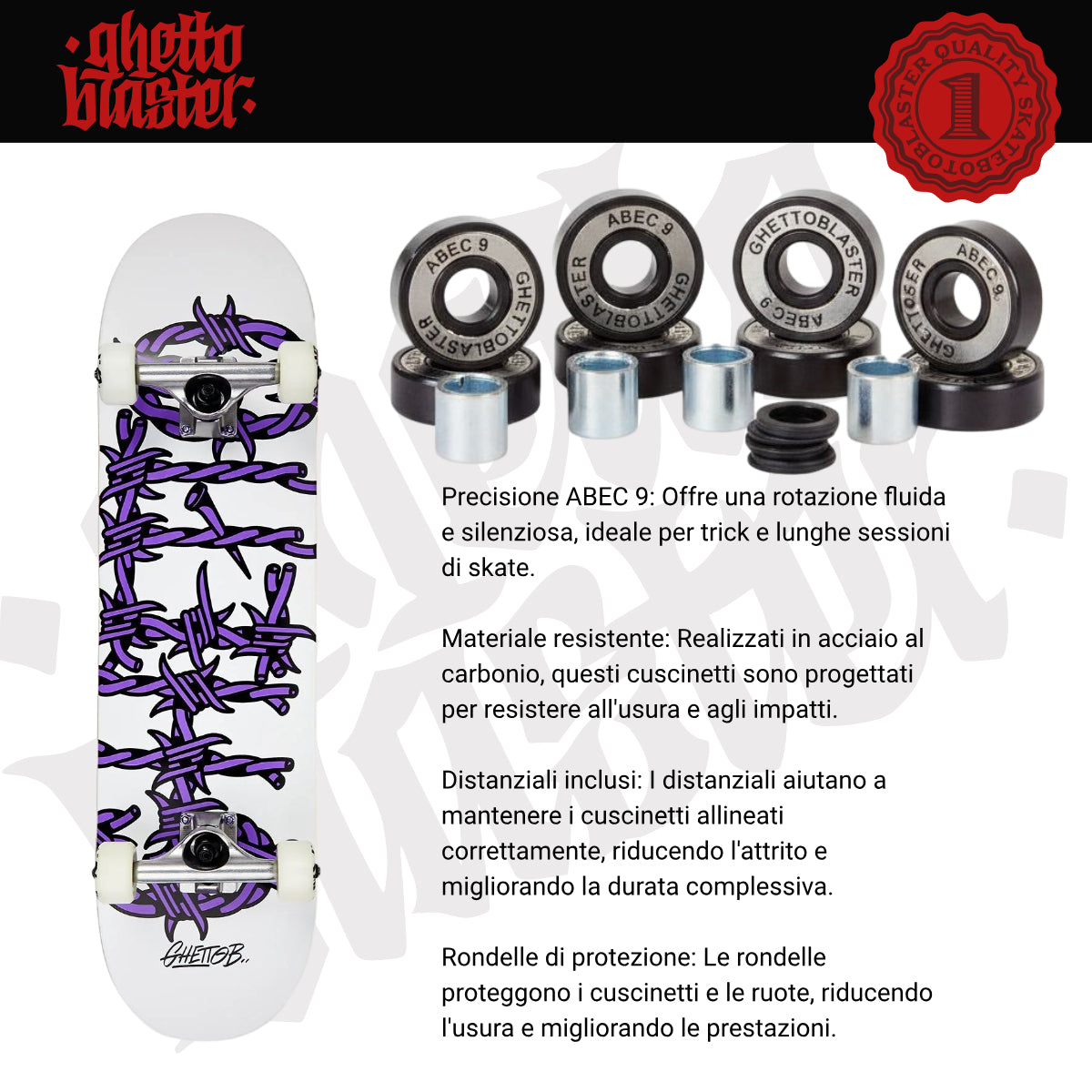 Skateboard Ghettoblaster per iniziare Barded Wire Pou 8.25"