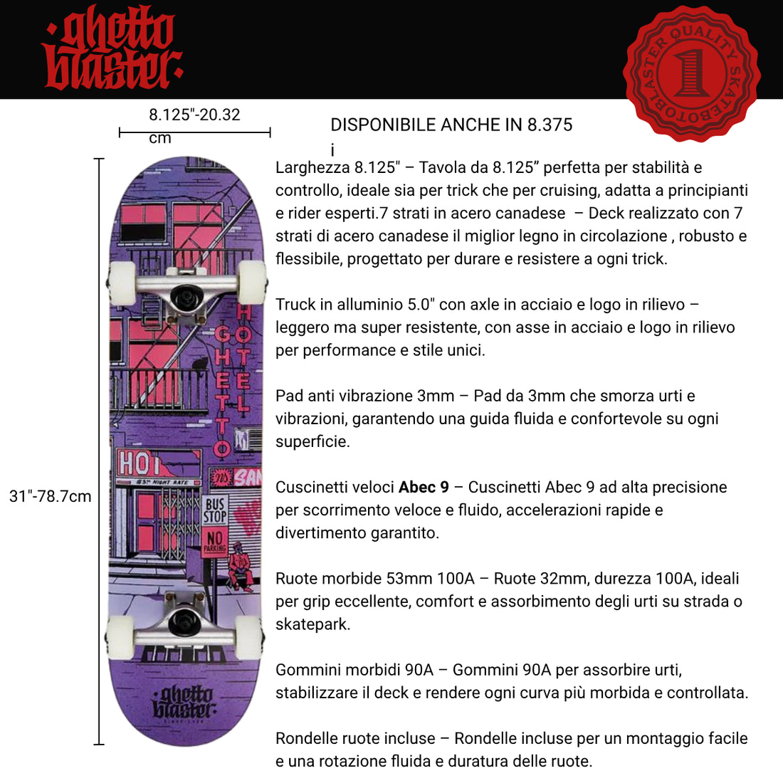 Skateboard Ghettoblaster per iniziare Hotel Pou 8.125"