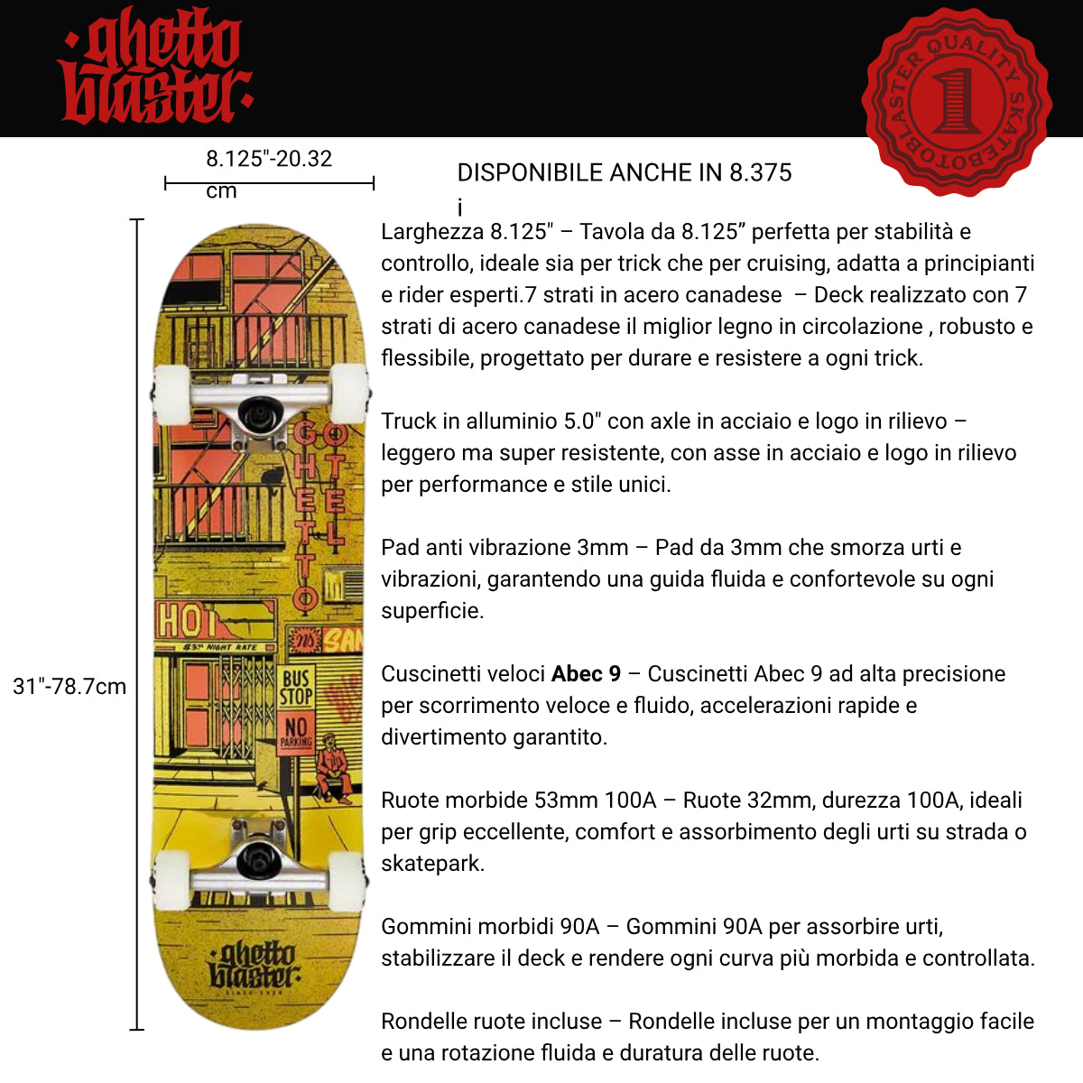 Skateboard Ghettoblaster per iniziare Hotel Rust 8.375"