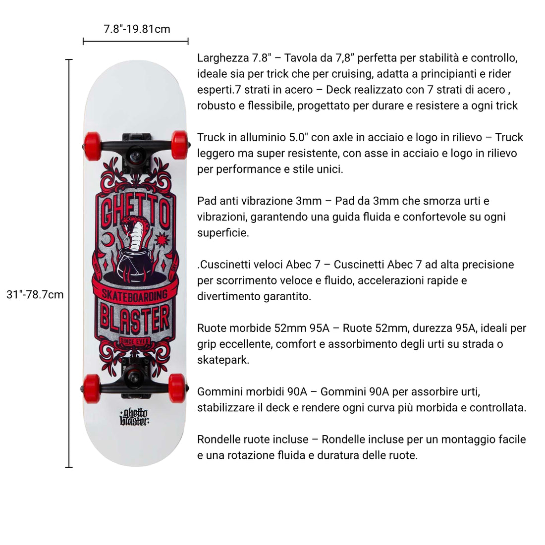 Skateboard Ghettoblaster per iniziare Kobra Red 7.80"