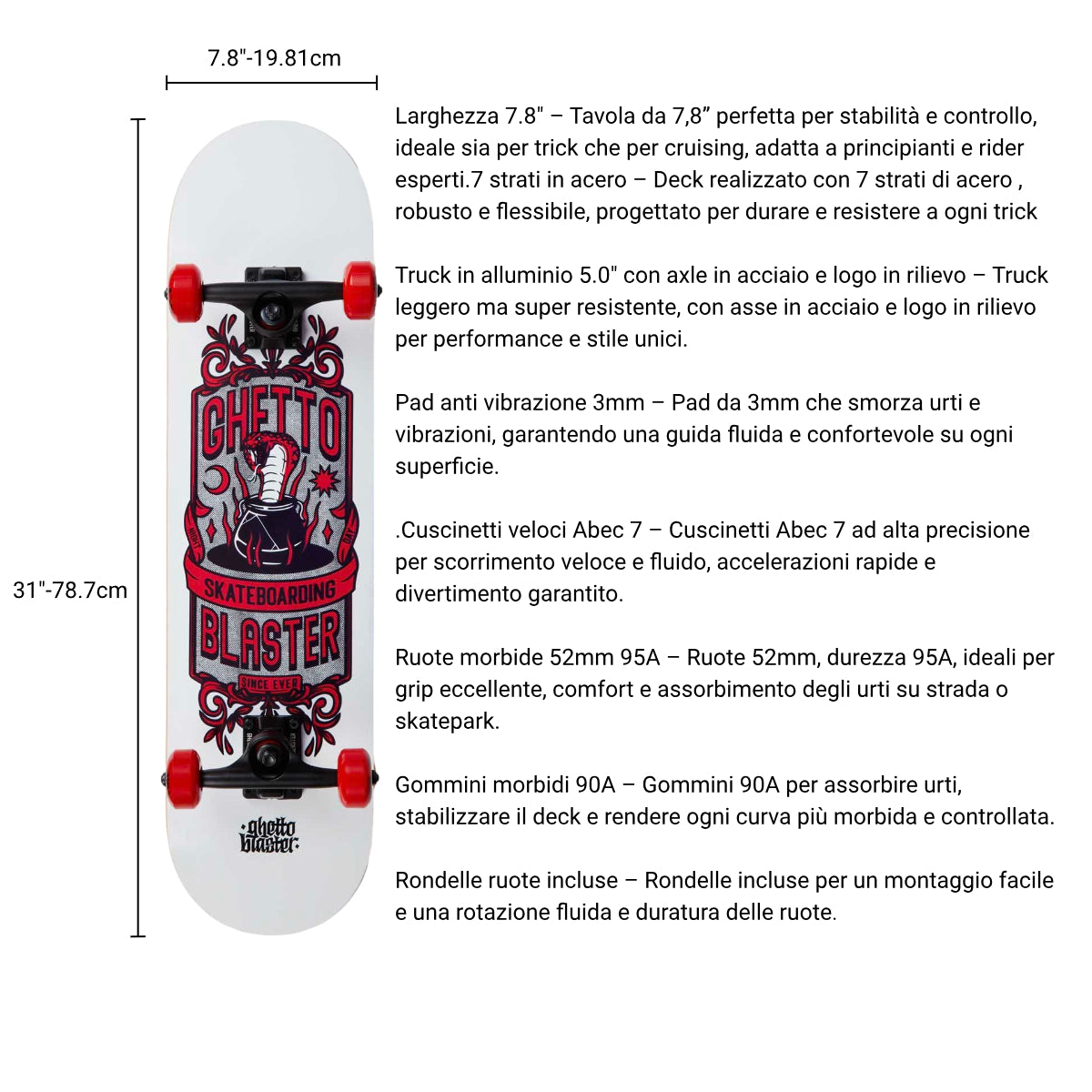 Skateboard Ghettoblaster per iniziare Kobra Red 7.80"