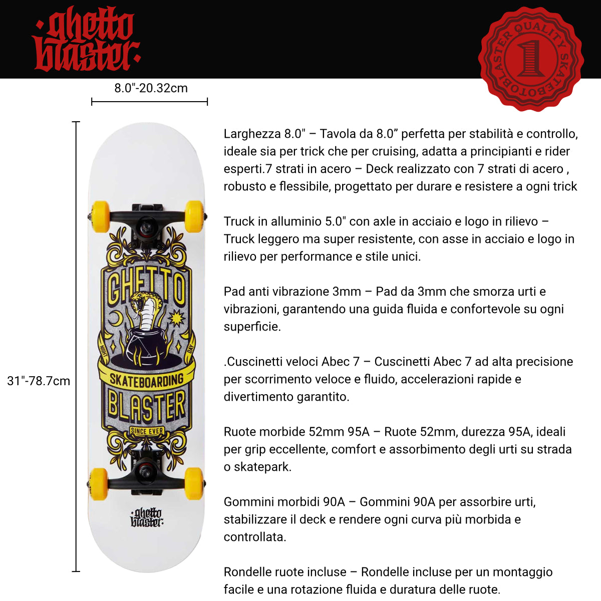 Skateboard Ghettoblaster per iniziare Kobra Yellow 8.0"