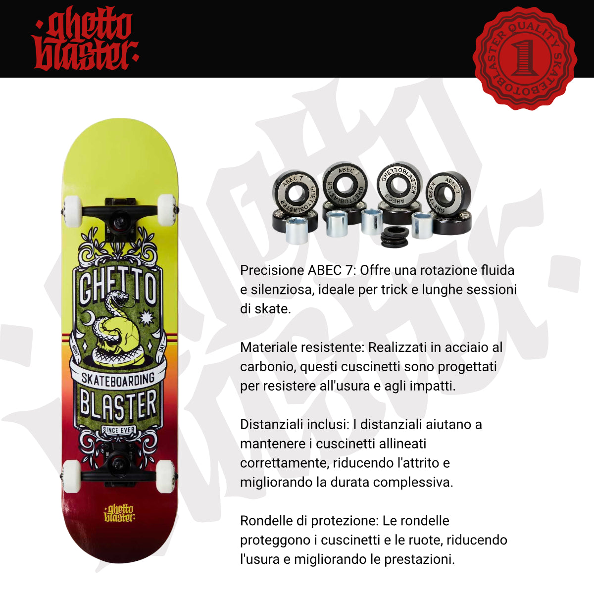 Skateboard Ghettoblaster per iniziare Skull Red Yellow 8.0"