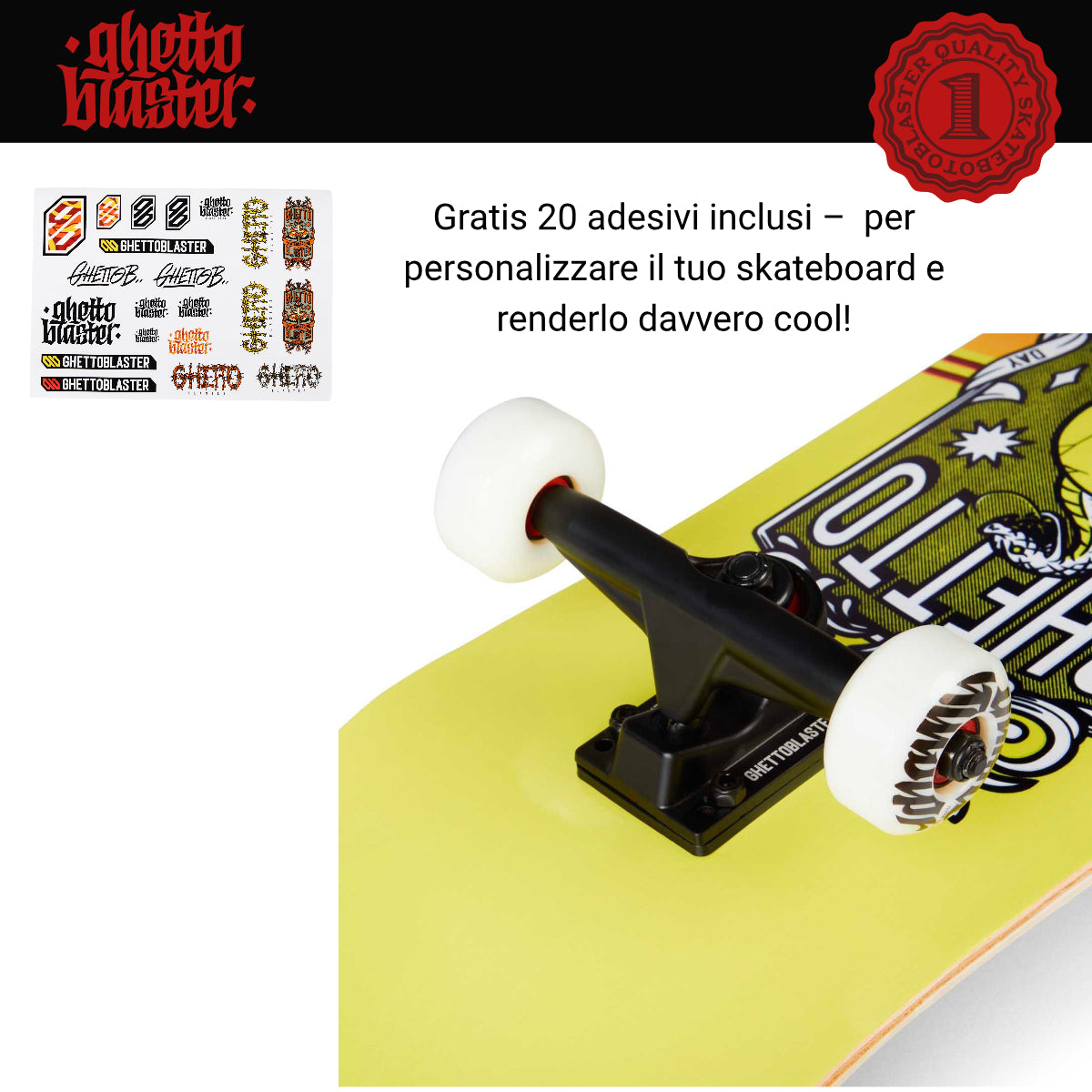Skateboard Ghettoblaster per iniziare Skull Red Yellow 8.0"