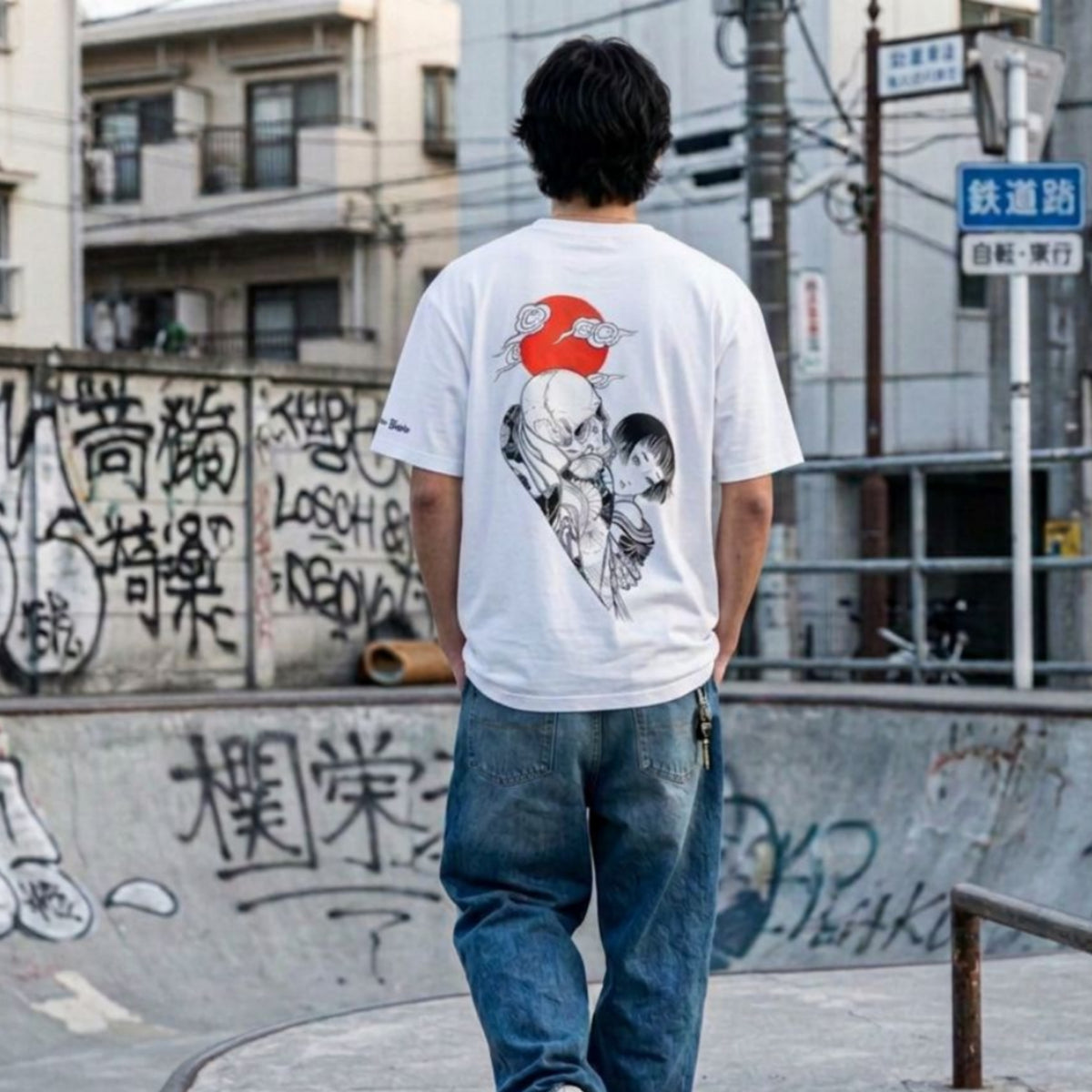T-shirt Ghettoblaster Japan Death Love whi