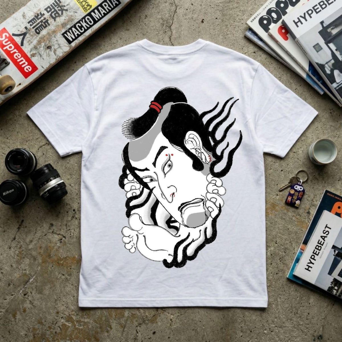 T-shirt Ghettoblaster Japan Samurai whi