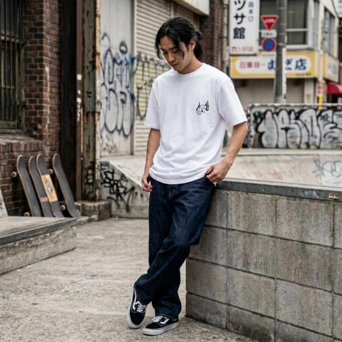 T-shirt Ghettoblaster Japan Samurai whi
