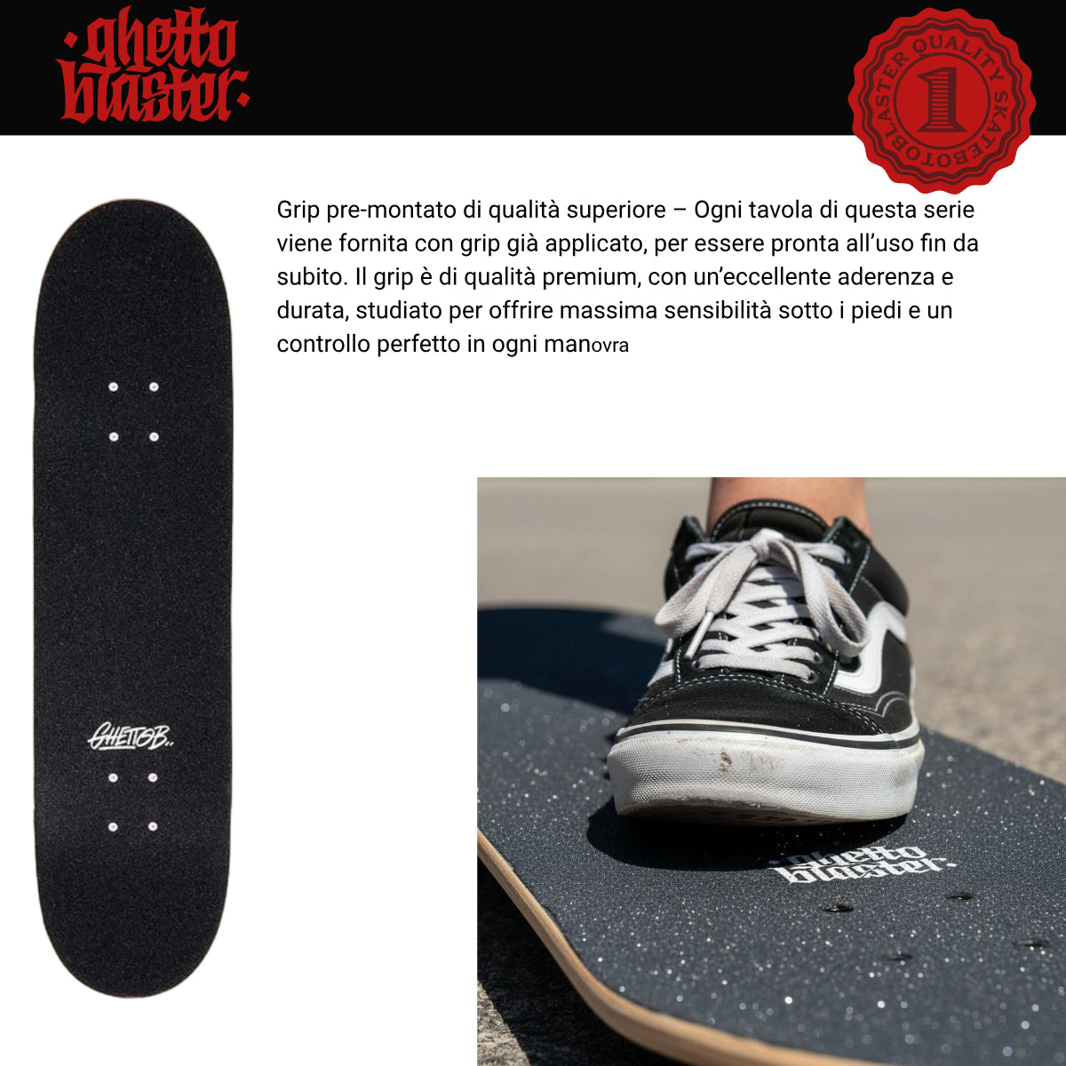 Tavola Skateboard Deck Ghettoblaster Pregripped Small Logo Red 8.25"