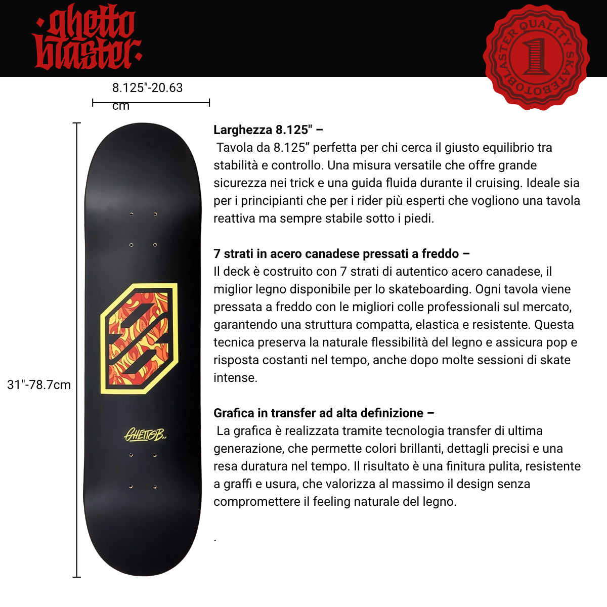 Tavola Skateboard Deck Ghettoblaster Pregripped Flame Yellow 8.125"