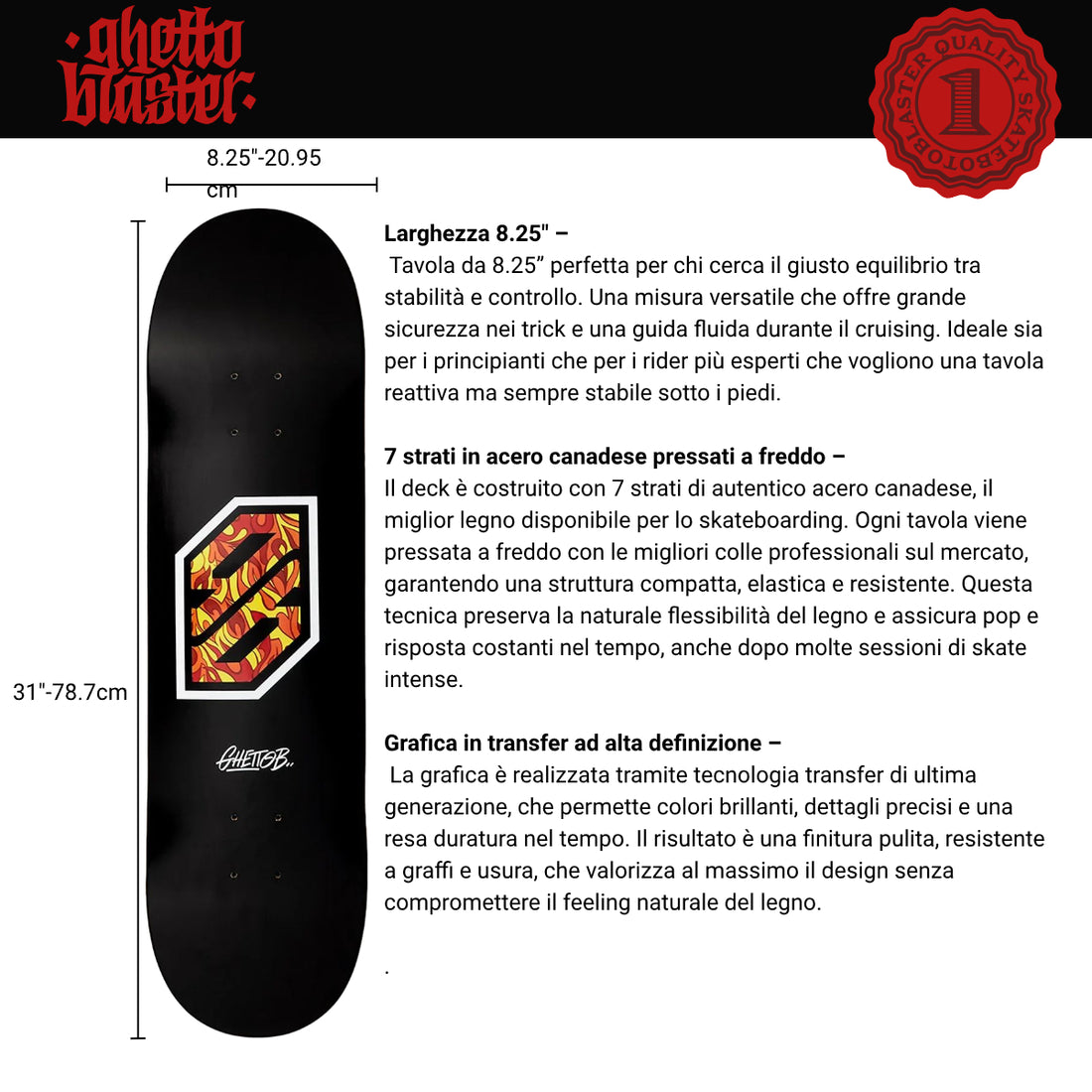 Tavola Skateboard Deck Ghettoblaster Pregripped Flame White 8.25"