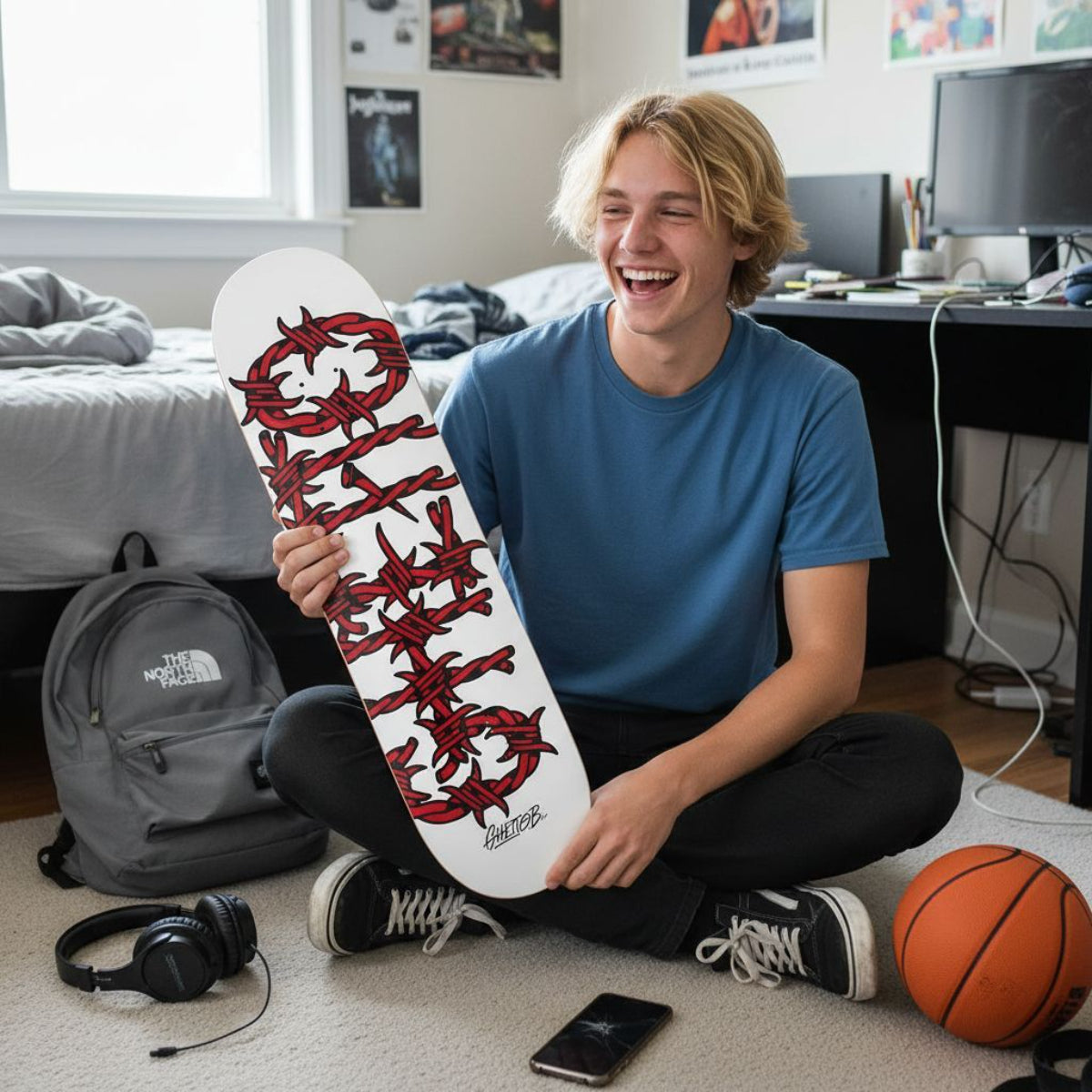 Tavola Skateboard Deck Ghettoblaster Pregripped Barded Wire Red 8.25"